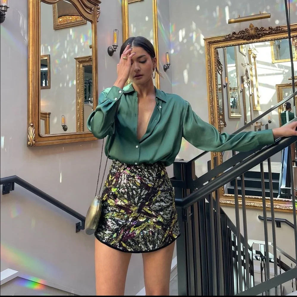 Zara multicolored short sequin skirt - Picture 3 of 10